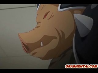 Attractive Japanese coed brutally fucked by pig monster