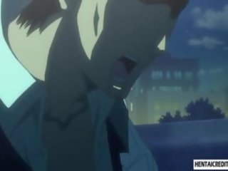 Amarrado para cima hentai adolescent fica coberto em espermas