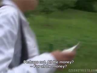 금발의 체코의 아마추어 테레 취주 큰 곡괭이 에 우수한 옥외 포