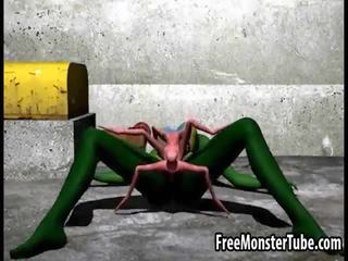 3D cartoon alien femme fatale getting fucked hard by a spider