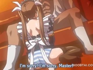 Blue eyed anime maid tit fucking a large