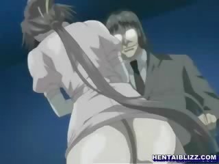 Chained hentai nurse with a muzzle get whipped by intern