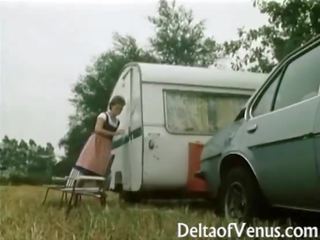 Retro German x rated clip - Hairy Pussy Brunette Fucking In Camper