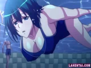 Hentai beauty in swimsuit gangbanged