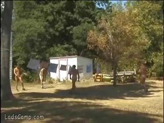 Steamy outdoor foursome gay orgy in the youths Camp