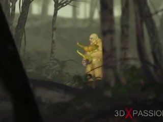 Green monster Ogre fucks hard a hard up female goblin Arwen in the enchanted forest