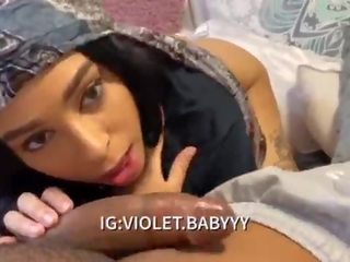 Little Violet having fun sucking fat penis