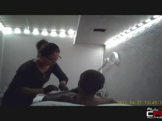 Hung black man cums from a adult Latina's powder shaving